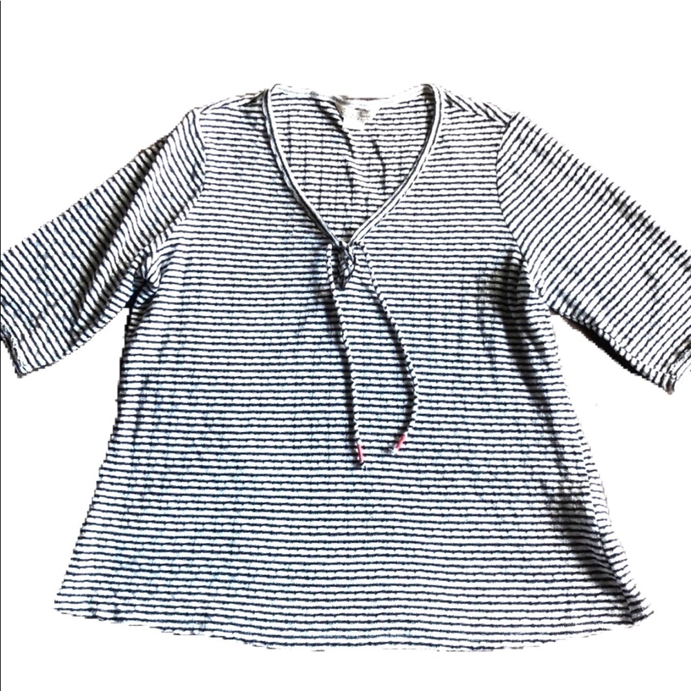 Lucky Brand black stripe lace up top with tassels